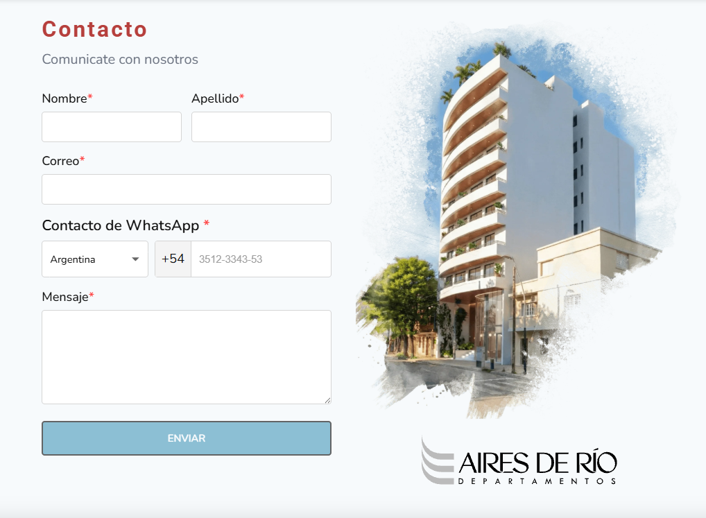 Aires de Río contact and lead capture form
