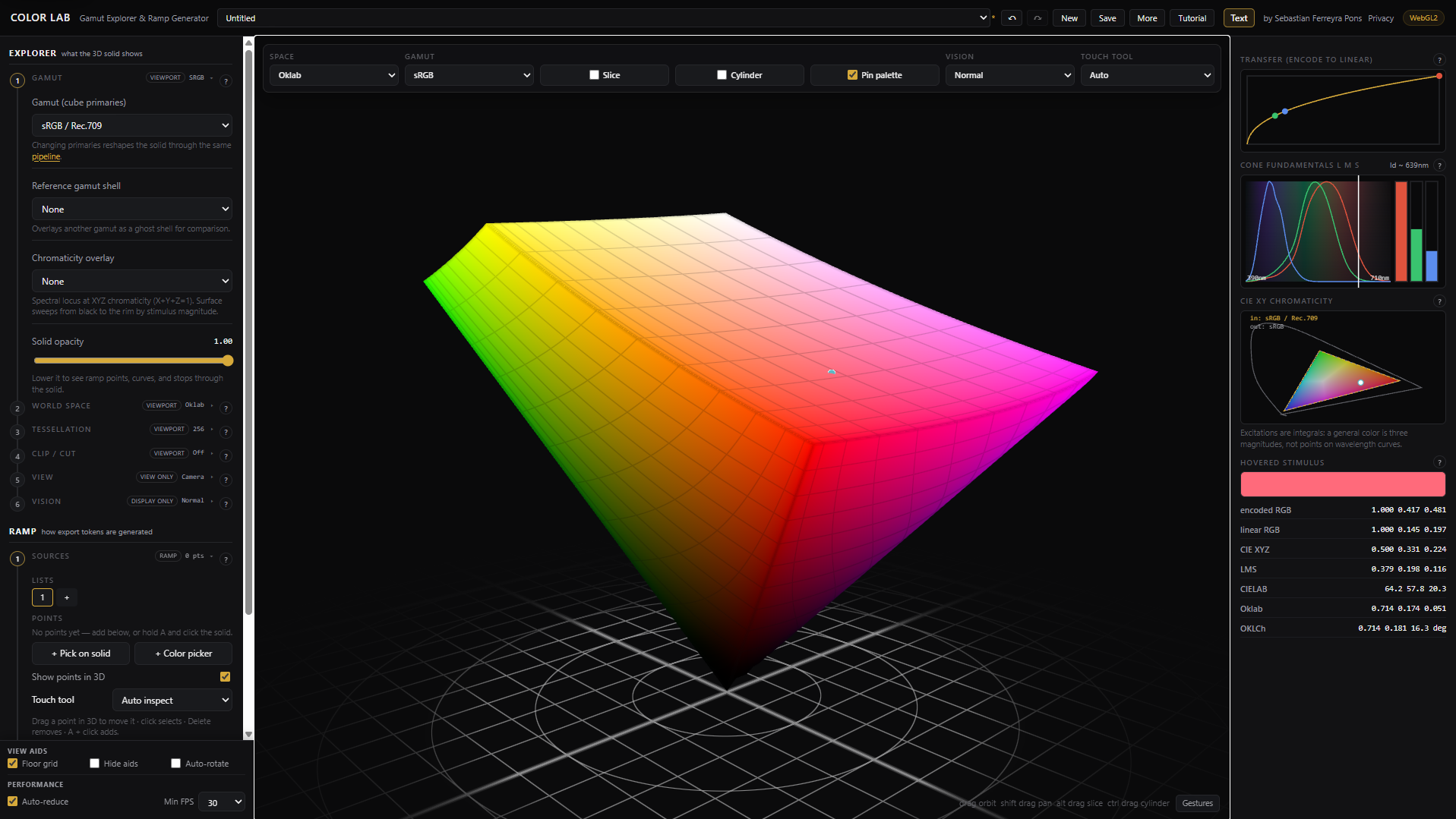 Color Lab gamut explorer desktop and mobile interfaces — desktop capture
